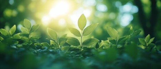 Nature's Awakening: Lush Greenery Basking in Golden Sunlight
