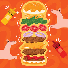 Hand Drawn Flat Smash burger Ingredient Illustration