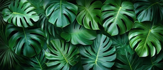 Lush Tropical Monstera Leaves Background