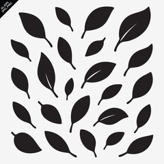 Collection of simple black leaf silhouettes on white background