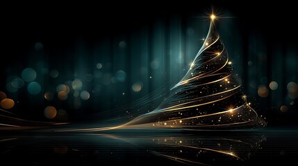 Elegant Gold Christmas Tree with Dark Background.