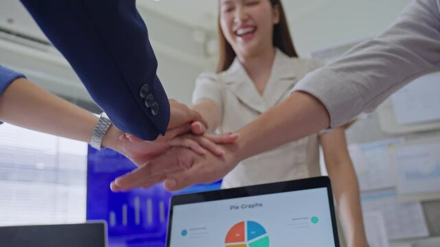 Teamwork,empathy,partnership and Social connection in business join hand together concept.Hand of diverse people connecting.Power of volunteer charity work, Stack of people hand. - Powered by Adobe