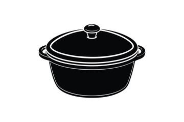 Silhouette art illustration of a round ceramic pot with handles.eps