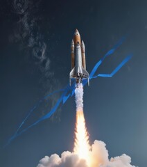 Rocket launch soaring from blue graph's upward trajectory ,  launch,  success,  rising