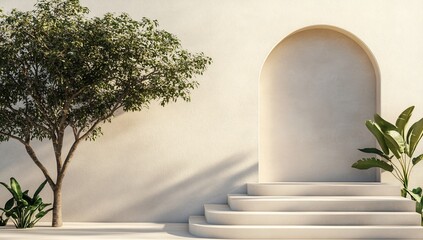Steps to Archway with Minimalist Garden.