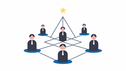 Illustration of interconnected business people with a star at the top of the hierarchy network chart