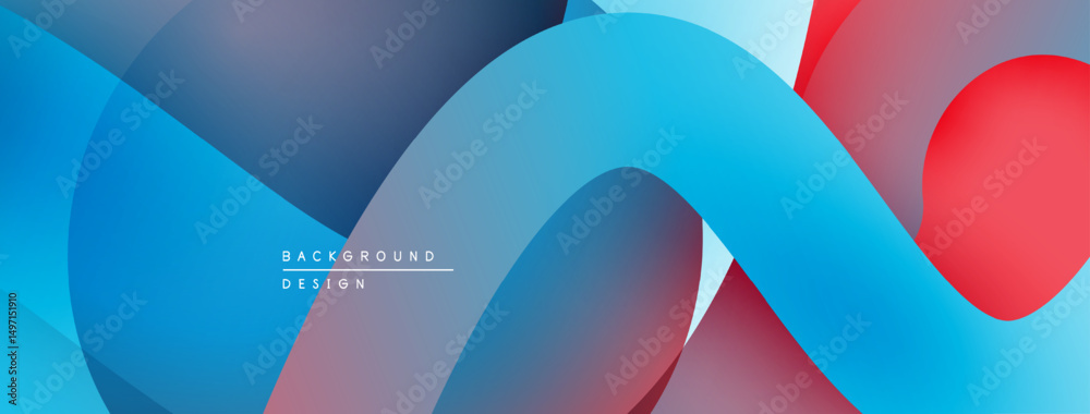 Poster Abstract fluid shapes overlap. Blue, red hues create dynamic composition. Modern design element for backgrounds.