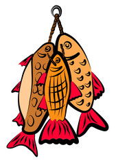 Illustration on a white background. It's a fish catch. Suitable for the design of the fishing theme.