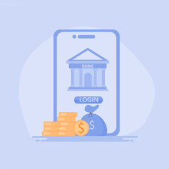 Fototapeta premium Illustration of online mobile banking and mobile payments, Digital banking, e-money, Savings and finance concept.