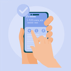 Illustration of online mobile banking and mobile payments, Digital banking, e-money, Savings and finance concept.