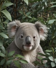 Adorable koala joey nestled amongst eucalyptus leaves, seamless repeat , cute, repeat, illustration