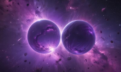 Shimmering ethereal sphere within a violet nebula, vast cosmic expanse ,  power,  digital,  design