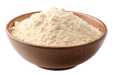 Wheat flour in a brown bowl Isolated on white Background PNG