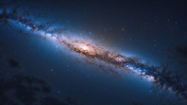 Night sky with galaxy and stars, astronomical view, deep space. The universe and cosmic phenomena. The concept of astronomy and universe exploration.