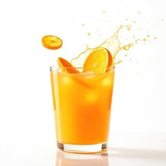 Refreshing iced orange juice splashing in glass