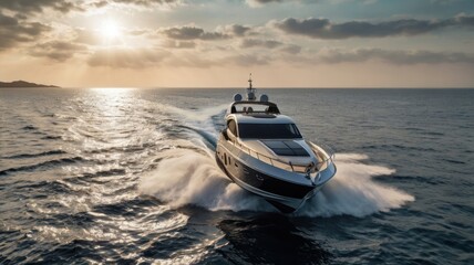 Luxury yachts and speedboats cruise the serene ocean waters under a summer sky, offering leisure and vacation