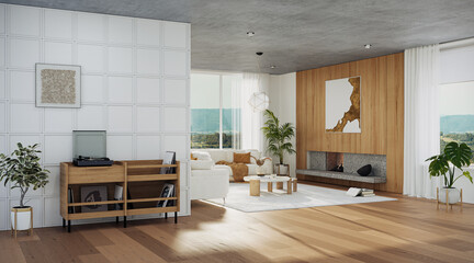 Contemporary interior design of the modern apartment. Modern design solution, 3d rendering
