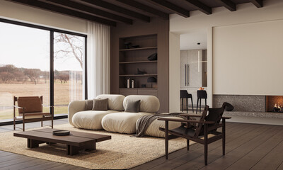 Contemporary interior design of the modern apartment. Modern design solution, 3d rendering
