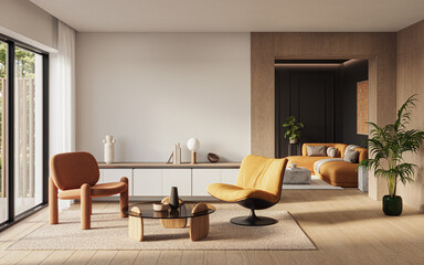 Contemporary interior design of the modern apartment. Modern design solution, 3d rendering
