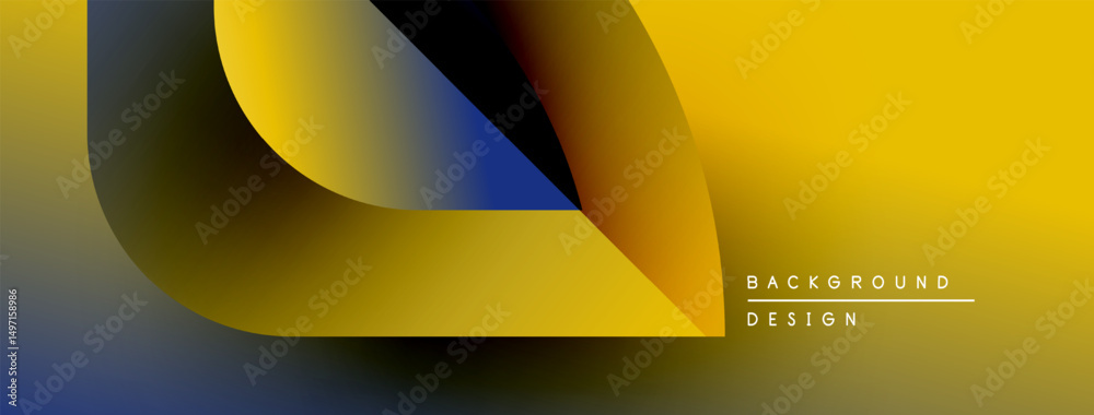 Aufkleber Abstract gradient shapes overlap, creating dynamic visual effect. Yellow, blue, black hues dominate composition. Minimalist design.