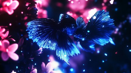Neon Betta Fish with Floral Background.