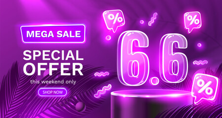 6.6 Sale banner, event special promo, market promotion. Vector illustration