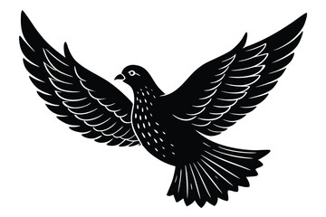 Obraz premium Flying dove of peace vector silhouette illustration, a symbol of freedom with wings spread