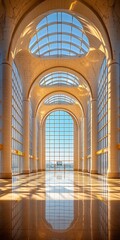 Naklejka premium Bright Sunlight Streams Through Archways in Modern Building Interior