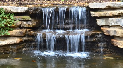 Serene Stone Waterfall Landscape in Autumn