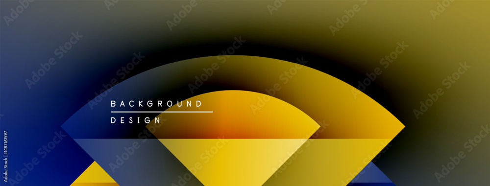 Poster abstract gradient background. blue, yellow hues blend smoothly. geometric shapes overlap creating mo