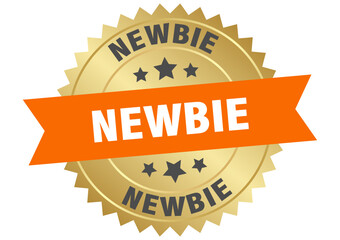 newbie. newbie round orange and gold label isolated on transparent background