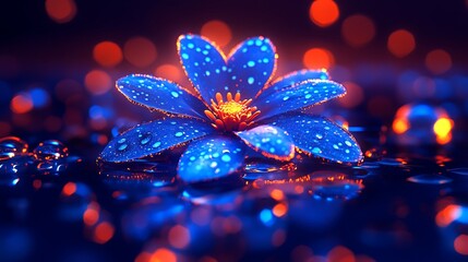 Glowing Blue Flower with Night Bokeh.