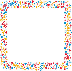 Colorful Confetti Border Frame with Streamers and Geometric Shapes – Flat Vector for Party Invitation and Celebration Background