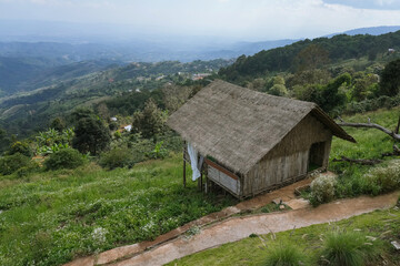 Fototapeta premium old house camping with mountain view