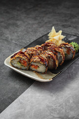 Delicious sushi with tender cheese