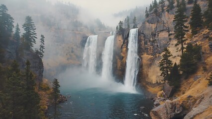 Misty Waterfall in Forest