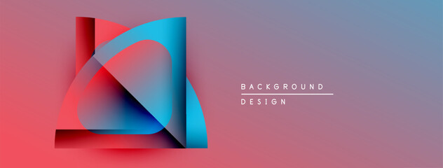 Abstract geometric shapes overlap, creating vibrant color gradients. Pink, blue hues dominate background design. Modern, stylish presentation.