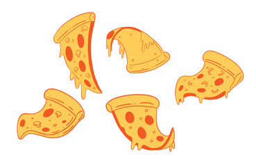 vector illustration of pepperoni pizza melted cheese set 2