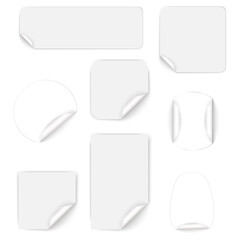 png three-dimensional sticker mock with peel corner and blank label in curved design showing tag banner and white badge for web icon and sale shop set

