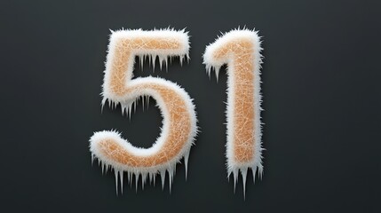 Ice number sculpture snowy environment crystal art display number 51 in frozen setting