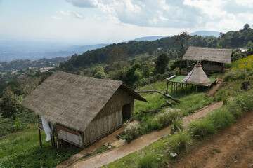 old house camping with mountain view