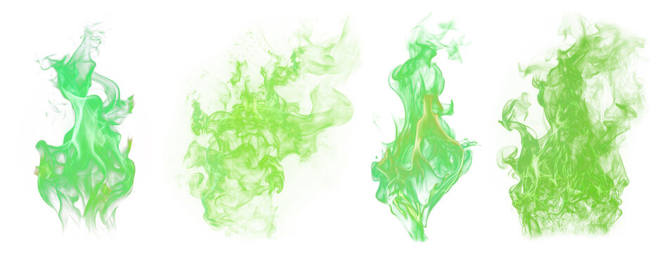 PNG Vibrant green flames dancing, element set on transparent background