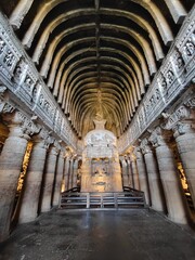 Ajanta and Ellora Caves, UNESCO World Heritage Sites in Maharashtra, India, showcase ancient rock-cut architecture, intricate carvings, and mesmerizing murals. Ajanta, known for its Buddhist caves, fe