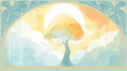 Baum im pastellfarbenen Sonnenlicht - Art Nouveau Stil