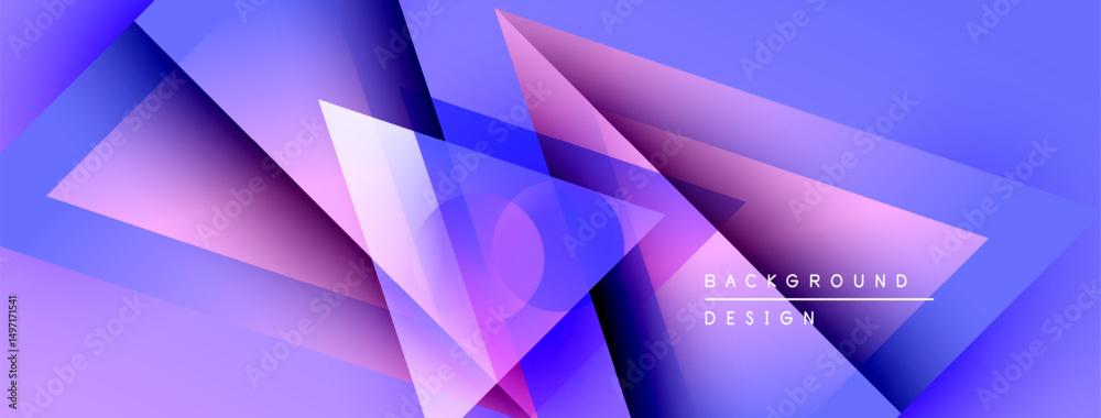 Poster abstract geometric shapes overlap, creating vibrant purple gradients. modern design suggests technol