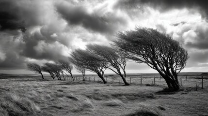 Windgepeitschte Bäume in Monochrom