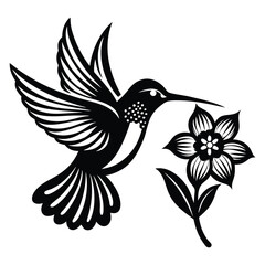Hummingbird vector silhouette, hummingbird and floral design