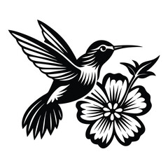 Hummingbird vector silhouette, hummingbird and floral design