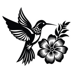 Hummingbird vector silhouette, hummingbird and floral design