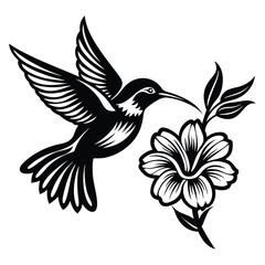Hummingbird vector silhouette, hummingbird and floral design